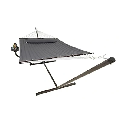 Immagine di VITA5 Amaca da Giardino con Supporto e Tavolino d’Appoggio per Due Persone Telaio in Metallo Resistente Duraturo Sospesa Portatile Montaggio Veloce Facile