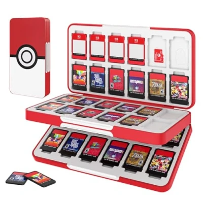 Immagine di MoKo Porta Schede, Custodia Cartucce di Gioco Compatibile con Switch OLED/Switch/Switch Lite, Protettiva 48 Scompartimenti Schede Gioco, 24 Micro SD Bianco&amp;Rosso