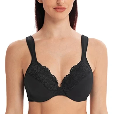 Immagine di MELENECA Reggiseno con Ferretto Minimiseur in Pizzo per Taglie comode da Donna Schwarz 3F