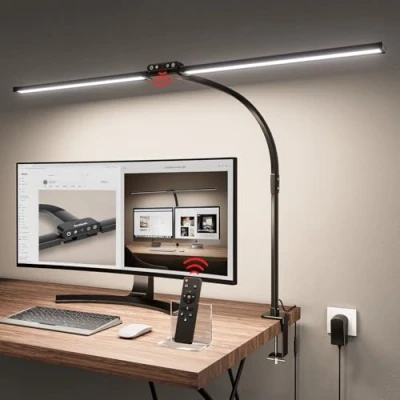 Immagine di Jeebel LED Lampada da Scrivania 24W 80CM Luce Tavolo con Telecomando, Morsetto 9,5cm/Collo Flessibile Rotazione 360/10 Livelli Luminosità/10 Modalità Colore, 1800LM per Monitor Ufficio