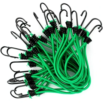Immagine di 25 Corde Elastiche con Gancio per Tende, Telone, Striscione, Rete, Rimorchio, ecc. Cavi elastici ganci occhielli Verde Corda elastica universale Tenditore elastico in Gomma
