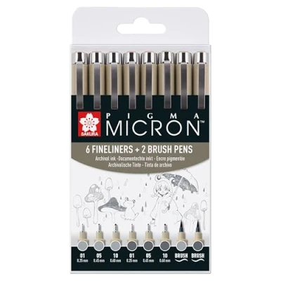 Immagine di Sakura Pigma micron fineliner set Light Cool gray &amp; 8pcs