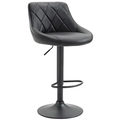 Immagine di CLP Sgabello Design Imbottito Lazio in Similpelle I Girevole con Poggiapiedi Sedia Alta Cucina Regolabile 83 104 CM, Colore:Nero, Colore del Telaio:Nero