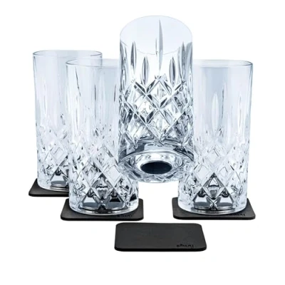 Immagine di Silwy® Set di 4 bicchieri magnetici in cristallo LONGDRINK con quattro cuscinetti riutilizzabili metallo Nano Gel Lenti magnetiche antiscivolo per campeggio, caravan e barche