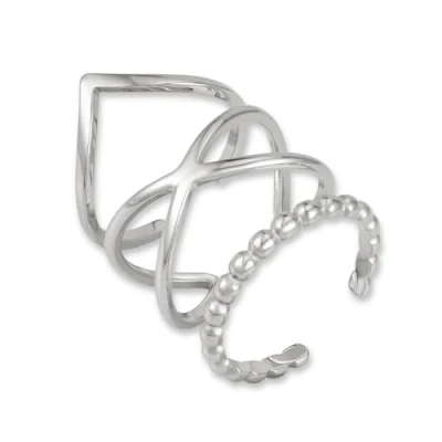 Immagine di GD GOOD.designs Set di Anelli argentati per donne in acciaio inossidabile Regolabili e impermeabili impilabili a 3 pezzi Incl. scatola regalo
