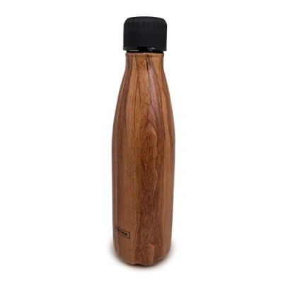 Immagine di Nerthus FIH 516 Thermos a Doppia Parete per Freddo e Caldo. Disegno di Legno, in Acciaio Inossidabile, 500 ml, Senza BPA