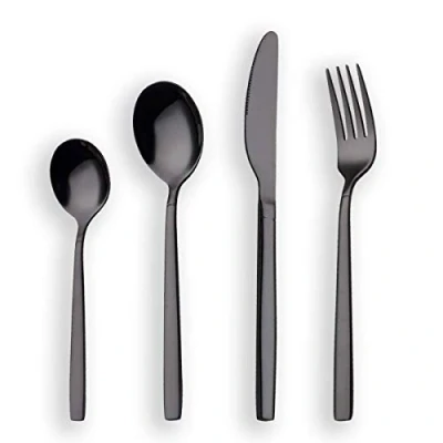 Immagine di Berglander Set 24 Posate in Titanio Nero Placcato, Pezzi di Nero, Argento Servizio per 6 (Nero Lucido)
