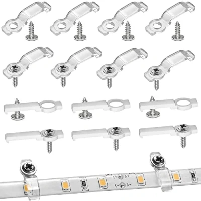 Immagine di 100 pezzi Clip per fissaggio strisce LED Fibbie di a luce un lato luminose da 10 mm larghezza, con viti non magnetiche