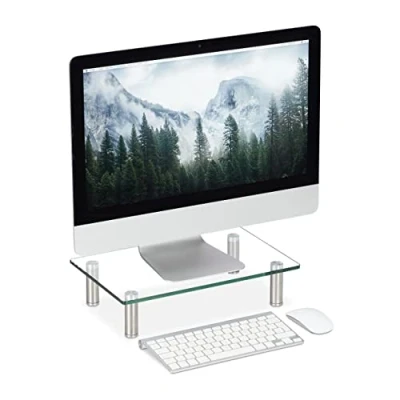 Immagine di Relaxdays Supporto Monitor, Alzatina per TV, Standing Computer Desk, Rialzo Scrivania, Regolabile, 38,5x24, trasparente