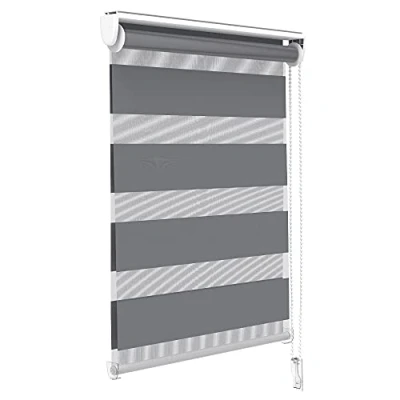 Immagine di VOUNOT Tenda a Rullo Doppia Strato Oscurante Giorno e Notte, Catenella Laterale, Bande Trasparenti Opache, Interno Zebra Blinds Grigio, 80 x 150 cm