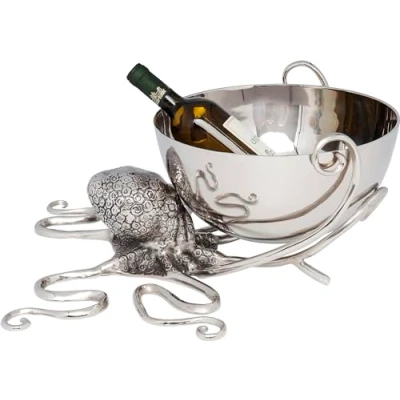Immagine di Kare Design refrigiratore vino Octopus, argento, diametro 45cm, capienza 7200ml, portabottiglie, centrotavola, portafiori, secchiello per champagne/vino, idea regalo ceremonie
