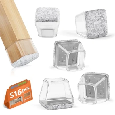 Immagine di 16 Pezzi Feltrini per Sedie Quadrati, Gommini in Silicone con Feltro, Elastiche Protezione Gambe Delle Antigraffio (Fit:22 30mm)