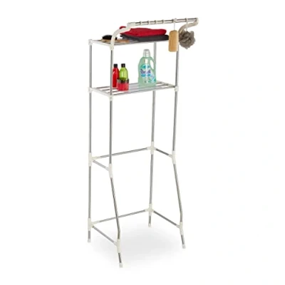 Immagine di Relaxdays Mobile Lavatrice in Metallo, Allungabile, Scaffale Bagno sopra WC e Asciugatrice,179x64,5 100x50 cm, Argentato, 1 pz