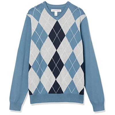 Immagine di Amazon Essentials Maglione con Scollo A V (Disponibile in Taglie Extra Forti) Uomo, Blu Rombi, L