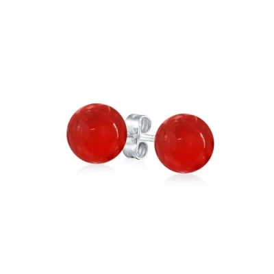 Immagine di Orecchini A Perno Rotondi In Corallo Rosso Naturale Tinti Per Donne Argento Sterling .925 Diametro 6MM