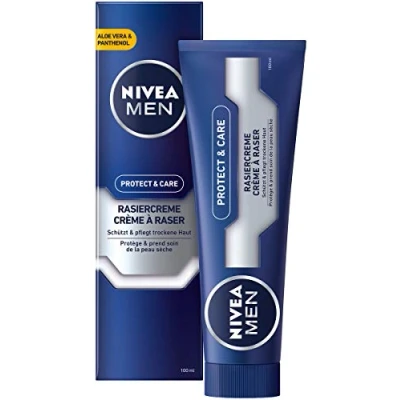 Immagine di NIVEA MEN Protect &amp; Care crema da barba in 1 confezione (1 x 100 ml) con schiuma cremosa per una rasatura delicata, delicata uomo