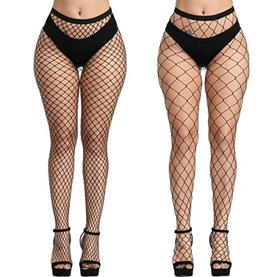 Immagine di DRESHOW Donna Sexy Moda Elastico Vita Alta Collant Calze a Rete Coscia