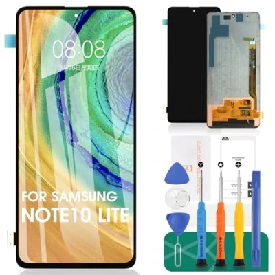 Immagine di Schermo OLED per Samsung Galaxy Note 10 lite LCD Sostituzione SM N770F Digitalizzatore Touch Kit di riparazione senza cornice (nero, con riconoscimento delle impronte digitali)