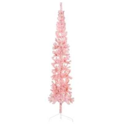 Immagine di vidaXL Albero Natale Artificiale Sottile a Metà e Supporto Rosa 240 cm
