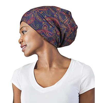 Immagine di Cuffia da notte foderata in raso morbido cappelli morbidi per donne capelli ricci, Leopardo nero, taglia unica