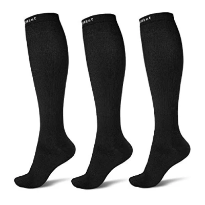 Immagine di 3 Paia Calze a Compressione Uomo Donna, 15 20mmHg Elastiche Sportive Compression Socks per Running Trekking Viaggi in Aereo (L XL)