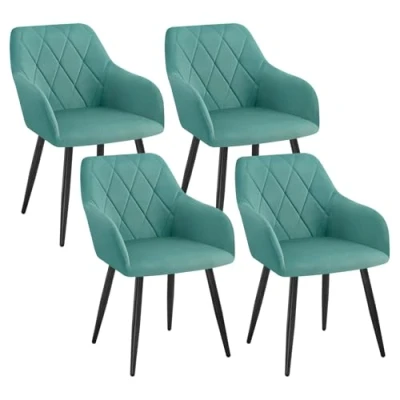 Immagine di WOLTU 4x Sedie per Sala da Pranzo Imbottita, Poltroncina in Velluto,Sedia Cucina con Braccioli e Schienale, Gambe Metallo, Azzurro, BH352ts 4