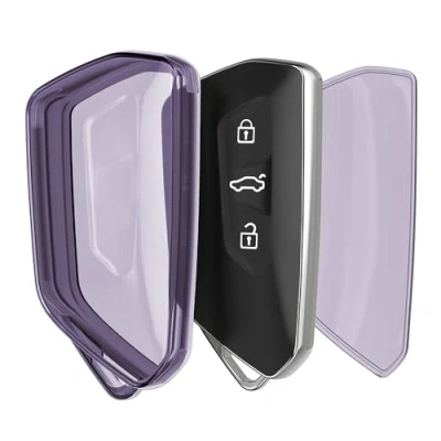 Immagine di kwmobile Custodia Chiave Auto Compatibile con VW Golf 8 3 tasti Cover Guscio Telecomando Macchina TPU Morbido Case Trasparente viola/trasparente