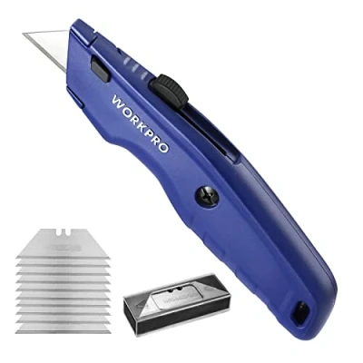 Immagine di WORKPRO Coltello di Sicurezza, Retrattile, Taglierino con 10 Lama Ricambio a Cambio Rapido, Blu