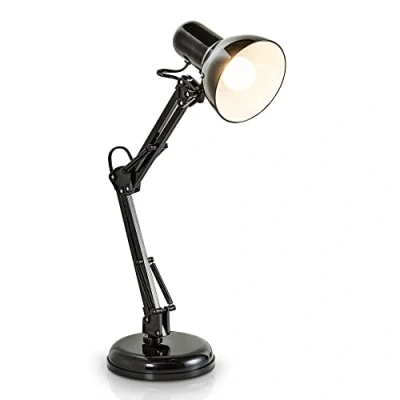 Immagine di B.K.Licht Lampada da tavolo retro, interruttore on off, luce orientabile, scrivania, scrittoio, comodino, per lettura, ufficio, corpo in metallo, nero