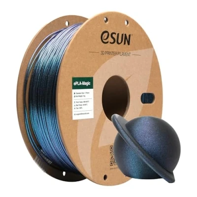 Immagine di eSUN filamento PLA a doppio colore 1,75 mm, per stampanti 3D ePLA Magic Glitter, precisione dimensionale +/ 0,05 bobina da 1 kg (2,2 libbre) 3D,Blu Scuro Brillan