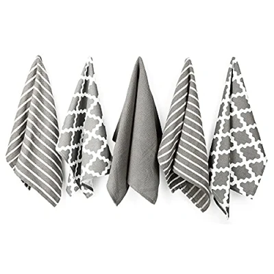 Immagine di Penguin Home Premium Strofinaccio da cucina in puro cotone 100%, set di 5 asciugamani cucina, morbidi e resistenti, lavabile lavatrice, 65 x 45 cm, colore Grigio