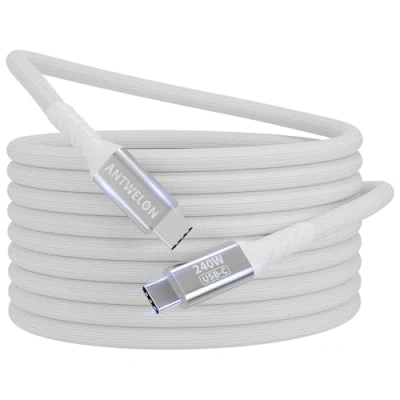 Immagine di ANTWELON 240W Cavo USB C a PD3.1 2M Tipo Ricarica Rapida Nylon Type per iPhone 16 15 Pro Max Samsung Galaxy S24 S23 Macbook iPad (bianco)