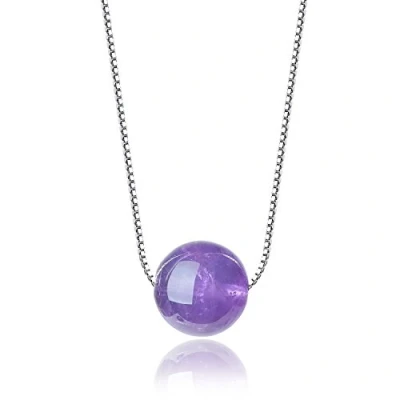 Immagine di COAI Collana da Donna con Catena in Argento Placcato Platino e Ciondolo a Sfera Pietre Naturali Ametista