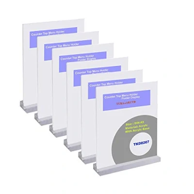 Immagine di TUKA 6 Pezzi A5 Espositore da Tavolo, T Forma Doppio Acrilico Porta avvisi Tavolo con Base Acrilica, Supporto Pubblicitario Banco, per Menù Carta Promozioni Altro. Verticale TKD8207 6x