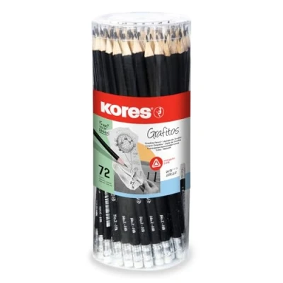 Immagine di Kores Grafitos: Matite di Grafite HB con Mina Morbida e Gomma da Cancellare, Forma Triangonale Ergonomica, Confezione 72