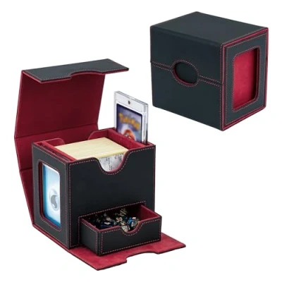 Immagine di Tolesum MTG Deckbox con 2 display Commander, porta carte magnetiche da 35 punti, adatto per 100 + doppie, collezione Magic Commander TCG vano cubo, nero/rosso