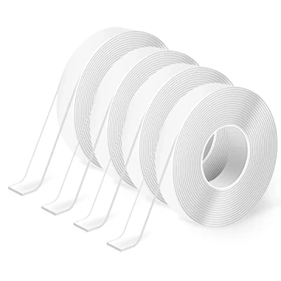 Immagine di Art3d nastro biadesivo resistente (4 rotoli da 300 cm), rimovibile, non lascia tracce, lavabile, riutilizzabile, multiuso come visto in TV (0,2 cm x 1,24 cm, 4 pezzi)