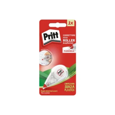 Immagine di Pritt Correttore Mini Roller con punta flessibile e funzione push pull per l&#039;utilizzo su entrambi i lati, cancellare correggere, sovrascrivibile immediatamente, 4,2 mm x 7 m