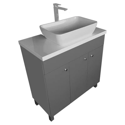 Immagine di paplinskimoebel lavabo con mobiletto IGA per bagno Mobile in piedi lavabo, 80 cm di larghezza, armadio da 3 ante grafite