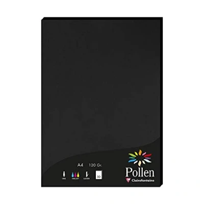 Immagine di Clairefontaine 4298C Astuccio da 50 fogli Formato A4 (21x29,7cm) 120g/m² Colore Nero Inviti Eventi e corrispondenza Gamma Pollen Carta Premium Liscia