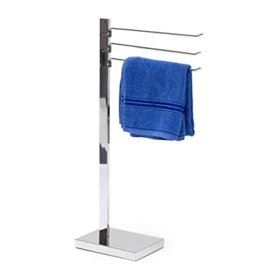 Immagine di Relaxdays Porta Asciugamani da Terra, Bagno, 3 Bracci, Portasciugamani in Acciao Cromato, HLP: 78x18x25 cm, Argentato