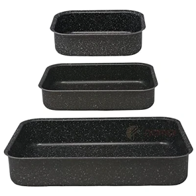 Immagine di NAMAI Set 3 Teglie Forno Rettangolare Lasagnera Antiaderente Adatta Per la Lavastoviglie Alluminio da Design Effetto Pietra (Set 2)