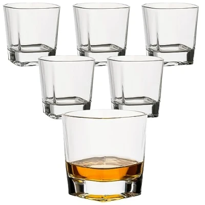 Immagine di gouveo Set di 6 bicchieri da whisky 250 ml, in cristallo dal design leggermente angolato per whisky, scotch, cognac, branntwein regalo uomini e amanti del