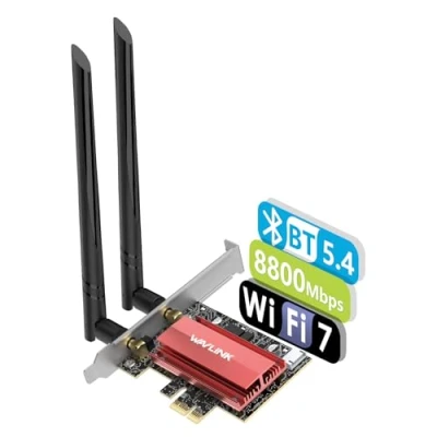 Immagine di WAVLINK WiFi 7 PCIe Scheda di rete BE8800, Adattatore Wireless Tri banda BE200 con Bluetooth 5.4, Supporto a basso Profilo, Dissipatore calore, per PC Windows 10/11,Supporta solo Schede madri Intel