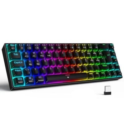 Immagine di TECURS tastiera da gioco senza fili, meccanica RGB QWERTZ (layout tedesco) con interruttore rosso per PC Gamer e lavoro, 65% TKL Gaming Keyboard PS4/PS5/Laptop/Xbox One, nero