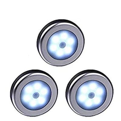 Immagine di WRalwaysLX Luce notturna a LED con sensore di movimento wireless, per scale, corridoio, armadio, cucina, camera da letto, armadio (luce fredda, guscio argento, confezione 3)