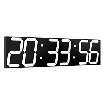 Immagine di CHKOSDA Orologio digitale da parete, con dimmer automatico, timer per conto alla rovescia telecomando, display a LED largo 27&quot;, 6 cifre, montaggio data e temperatura (bianco)