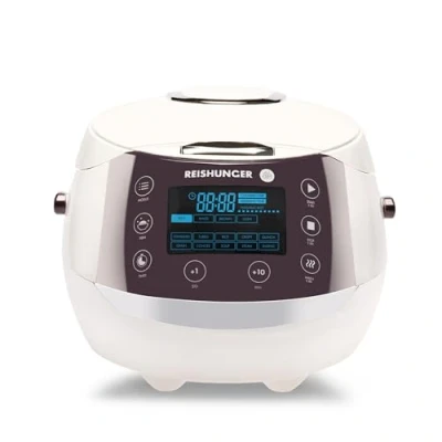 Immagine di Reishunger Cuociriso Digitale Bianco Vaporiera Multifunzione fino a 8 Persone Con 12 Programmi, Tecnologia 7 Fasi Display LED e Funzione di Mantenimento del Caldo