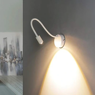 Immagine di Licht Erlebnisse lampada da parete per interni LED flessibile spot in metallo bianco 5W inclusa lettura regolabile camera letto