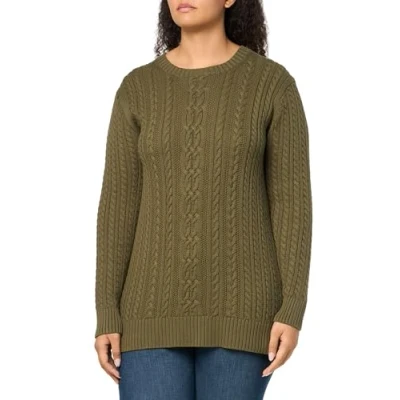 Immagine di Amazon Essentials Maglione da Pescatore A Girocollo Coste Manica Lunga (Disponibile in Taglie Forti) Donna, Verde Oliva Scuro, XL Plus